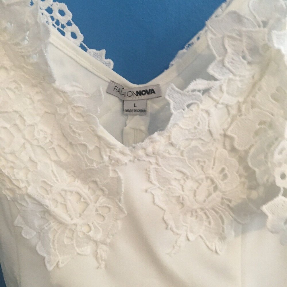 Crop Top Blouse White Bare Shoulder Spaghetti Strap Lace Sleeves - Picture 6 of 7